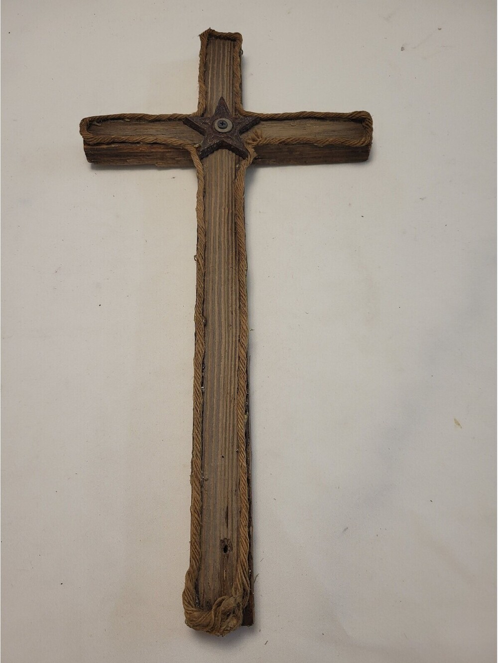 Rustic Handmade Wooden Cross Wall Decor with Rope Accent
